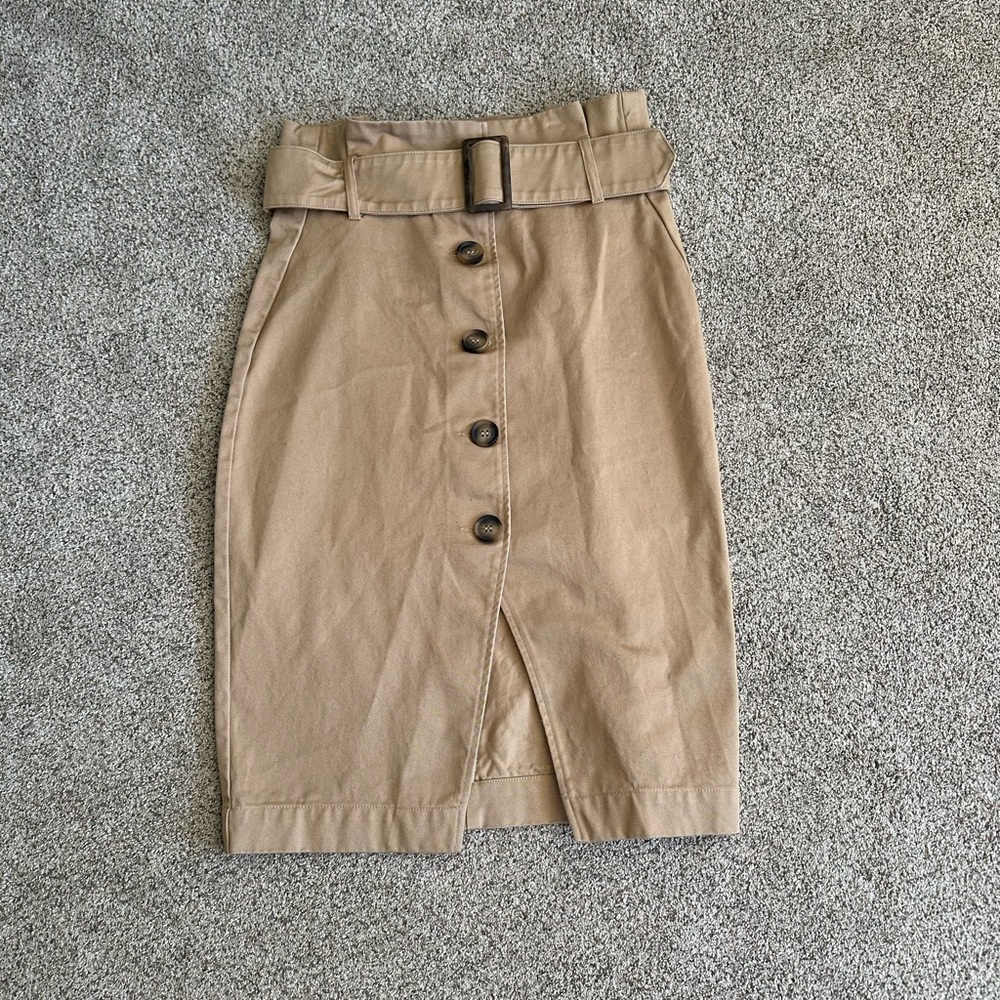 H&M Tan Button-Front Pencil Skirt